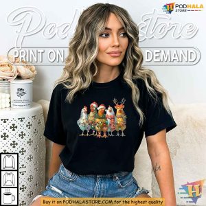 Funny Chicken Christmas Lights Shirt Cute Farm Animal Xmas Gift Idea 2