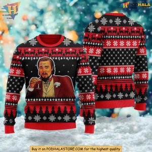 Funny Leo Drinking Wine Ugly Christmas Sweater, Wine Lover Xmas Gift Idea