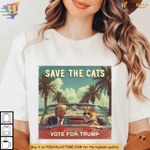 Funny Save the Cats US election 2024 shirt, Trump campaign cat lover tee