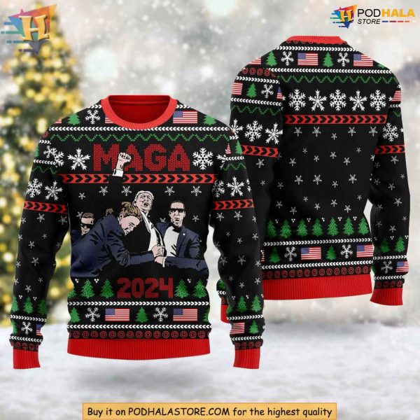 MAGA 2024 Ugly Christmas Sweater, Festive Holiday Apparel Funny Xmas Gift Ideas