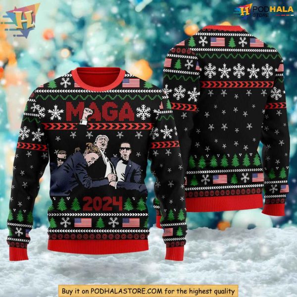 MAGA 2024 Ugly Christmas Sweater, Festive Holiday Apparel Funny Xmas Gift Ideas