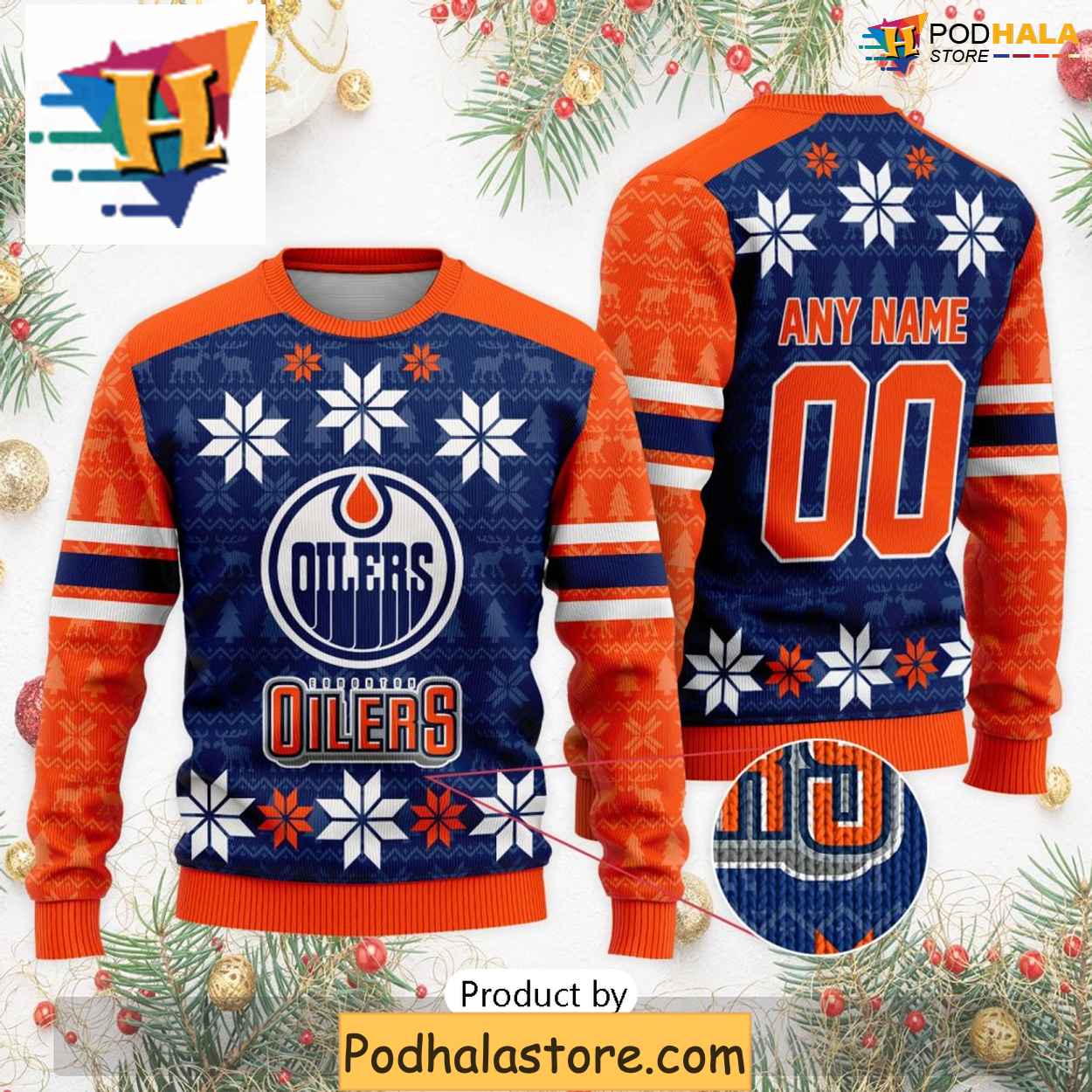 Personalized Edmonton Oilers Ugly Sweater Funny Christmas Apparel Podhalastore