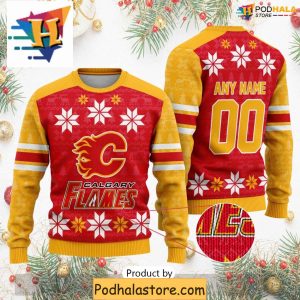 Personalized NHL Calgary Flames Sweater, Best Family Ugly Xmas Apparel