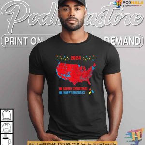 Red State Merry Christmas 2024 Electoral Map Donald Trump Shirt 2