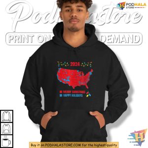 Red State Merry Christmas 2024 Electoral Map Donald Trump Shirt 3