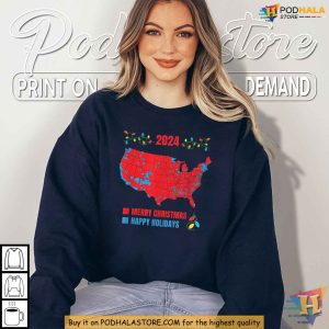 Red State Merry Christmas 2024 Electoral Map Donald Trump Shirt 4