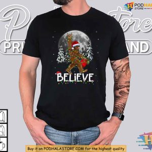 Santa Bigfoot Christmas Lights Believe Festive Holiday Humor Shirt 4