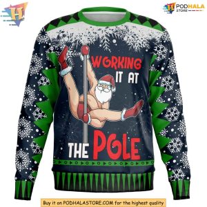Santa Pole Dance Ugly Christmas Sweater, Funny Xmas Gift Ideas for Parties