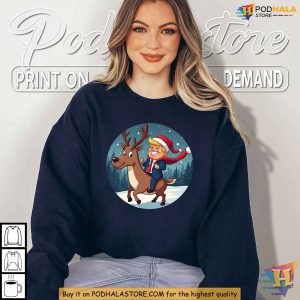 Santa Trump Riding Reindeer Christmas Shirt Donald Trump Apparel for Holidays 2