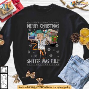 Satirical Donald Trump Xmas Sweatshirt, Shitter Was Full Christmas Humor
