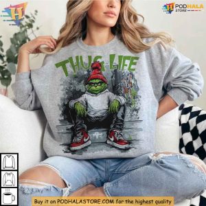 Thug Life Grinch Shirt Streetwear Style Funny Christmas Sweatshirt 2