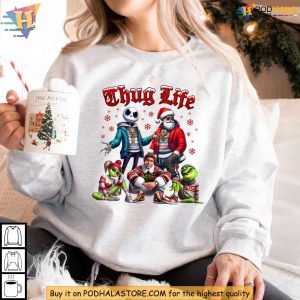 Thug Life Shirt Santa Grinch Jack Skellington Christmas Tee Graphic for Holiday Style 3