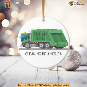 Trump 2024 Cleaning Up America Christmas Ornament for Funny Holiday Decor 2