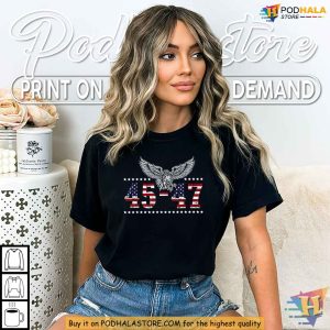 Trump 2024 President 45 and 47 Patriot Eagle American Flag Shirt 2