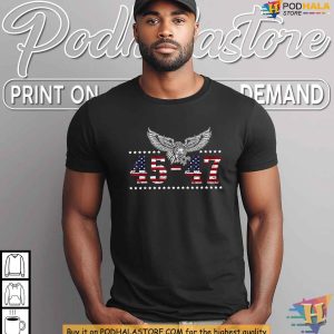 Trump 2024 President 45 and 47 Patriot Eagle American Flag Shirt 3