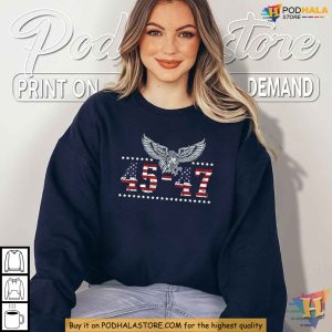 Trump 2024 President 45 and 47 Patriot Eagle American Flag Shirt 4