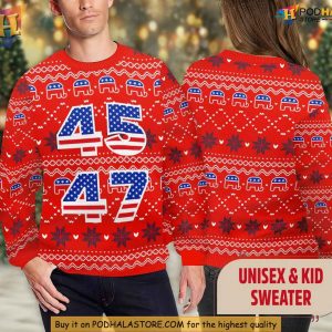 Trump 45 47 Ugly Christmas Sweater, Festive MAGA Holiday Sweater 2024
