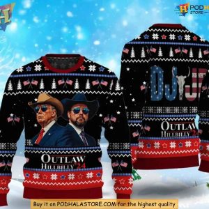 Trump Christmas Ugly Sweater with Patriotic Cowboy Holiday Design