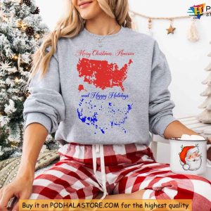 Trump Red and Blue Map Christmas Shirt Unique Political Holiday Apparel 3