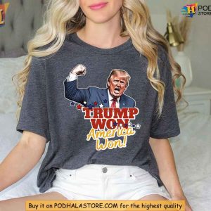 Trump Won Again Graphic Tee Patriotic Pro Trump 2024 Apparel for Supporters 3