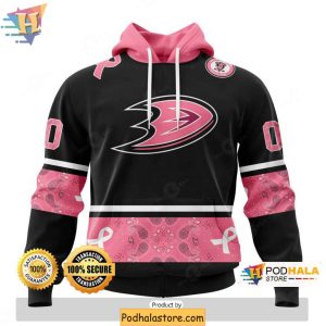 Anaheim Ducks 3D Hoodie Personalized Paisley Breast Cancer Awareness Apparel 1