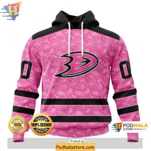 Anaheim Ducks 3D Hoodie Pink Design NHL Merch Breast Cancer Awareness 1