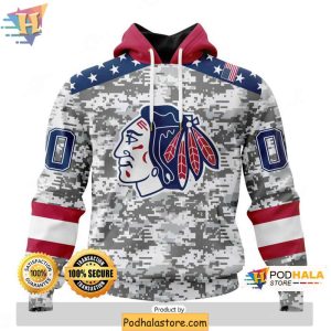 Chicago Blackhawks 3D Hoodie Personalized Camouflage Veterans Day Design 1