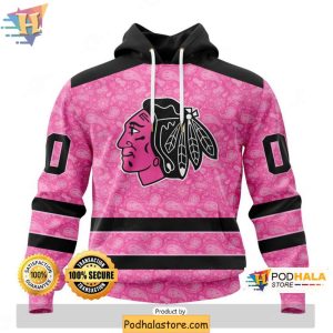 Chicago Blackhawks 3D Hoodie Pink Ribbon Fight Breast Cancer Personalized Apparel 1