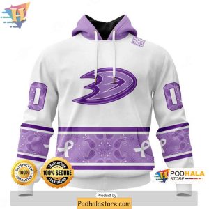 Custom Anaheim Ducks 3D Hoodie NHL Lavender Cancer Awareness Apparel 1