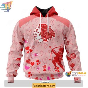 Custom Chicago Blackhawks 3D Hoodie Romantic NHL Gift for Valentines Day 1