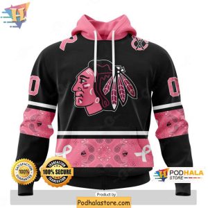Custom Chicago Blackhawks Hoodie 3D Pink Ribbon Breast Cancer Awareness NHL Merch 1