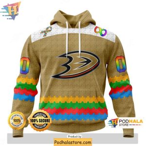 Custom NHL Anaheim Ducks Hoodie 3D Celebrate Autism Awareness in Style 1