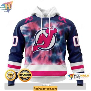 Custom NHL New Jersey Devils 3D Hoodie Breast Cancer Awareness Edition 1
