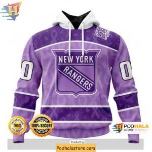 Custom New York Rangers 3D Hoodie, Hockey Fights Cancer Lavender Design