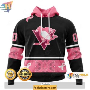 Custom Pittsburgh Penguins 3D Hoodie Breast Cancer Awareness Design 1