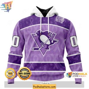 Custom Pittsburgh Penguins 3D Hoodie Lavender Design Hockey Fights Cancer Apparel 1