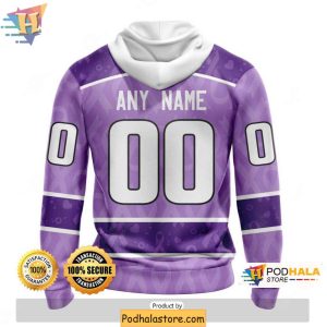 Custom Pittsburgh Penguins 3D Hoodie Lavender Design Hockey Fights Cancer Apparel 2