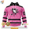 Custom Pittsburgh Penguins 3D Hoodie Pink Ribbon NHL Team Apparel Breast Cancer