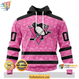 Custom Pittsburgh Penguins 3D Hoodie Pink Ribbon NHL Team Apparel Breast Cancer 1