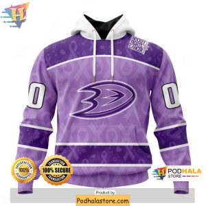 Customized Anaheim Ducks Hoodie 3D Lavender NHL Hockey Fight Cancer Gear 1