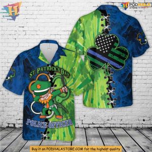 Festive Police Leprechaun Hawaiian Shirt, Green Shamrock Saint Patricks Day Apparel