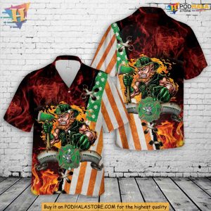Firefighter Irish Themed Leprechaun Hawaiian Shirt for St Patricks Day