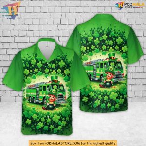 Firefighter Leprechaun Hawaiian Shirt, Irish St Patricks Day Green Shirt