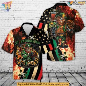 Firefighter Leprechaun Hawaiian Shirt St Patricks Day Apparel Irish Pride