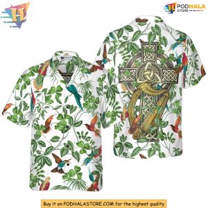 Green Hawaiian Shirt, Irish Festival Floral St Patricks Day Shirt