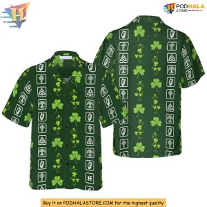 Green Hawaiian Shirt with Shamrocks Perfect for Irish Festivals and Celebrations