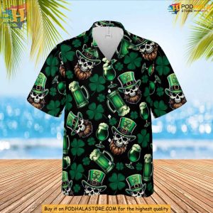 Green Shamrock Hawaiian Shirt Irish Skull Lucky Clover St Patricks Day Shirt 2