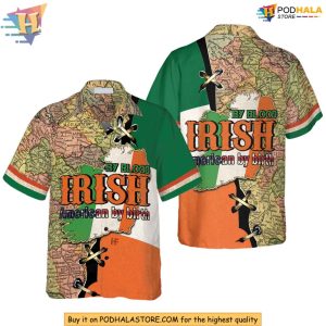 Irish By Blood American By Birth St Patricks Day Aloha Shirt, Shamrock Irish Map Design