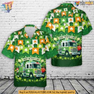 Irish Themed Fire Truck Leprechaun St Patricks Day Hawaiian Shirt