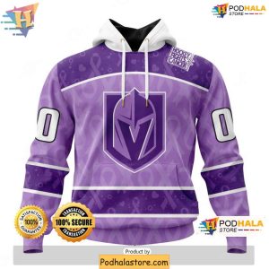 Lavender NHL Vegas Golden Knights Hoodie with Hockey Fights Cancer Logo 1